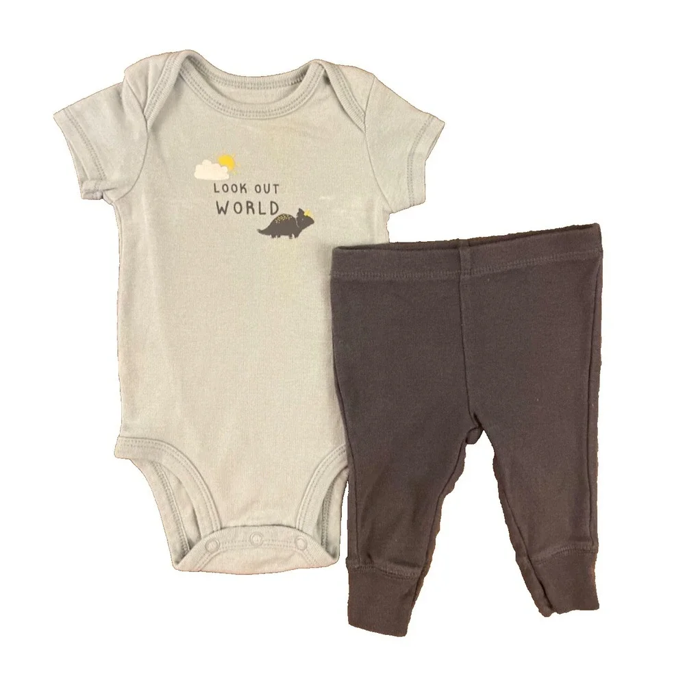 Carters Baby Boy Outfit Two Piece Shirt Pants‎ 3 Months Dinosaur Look Out World